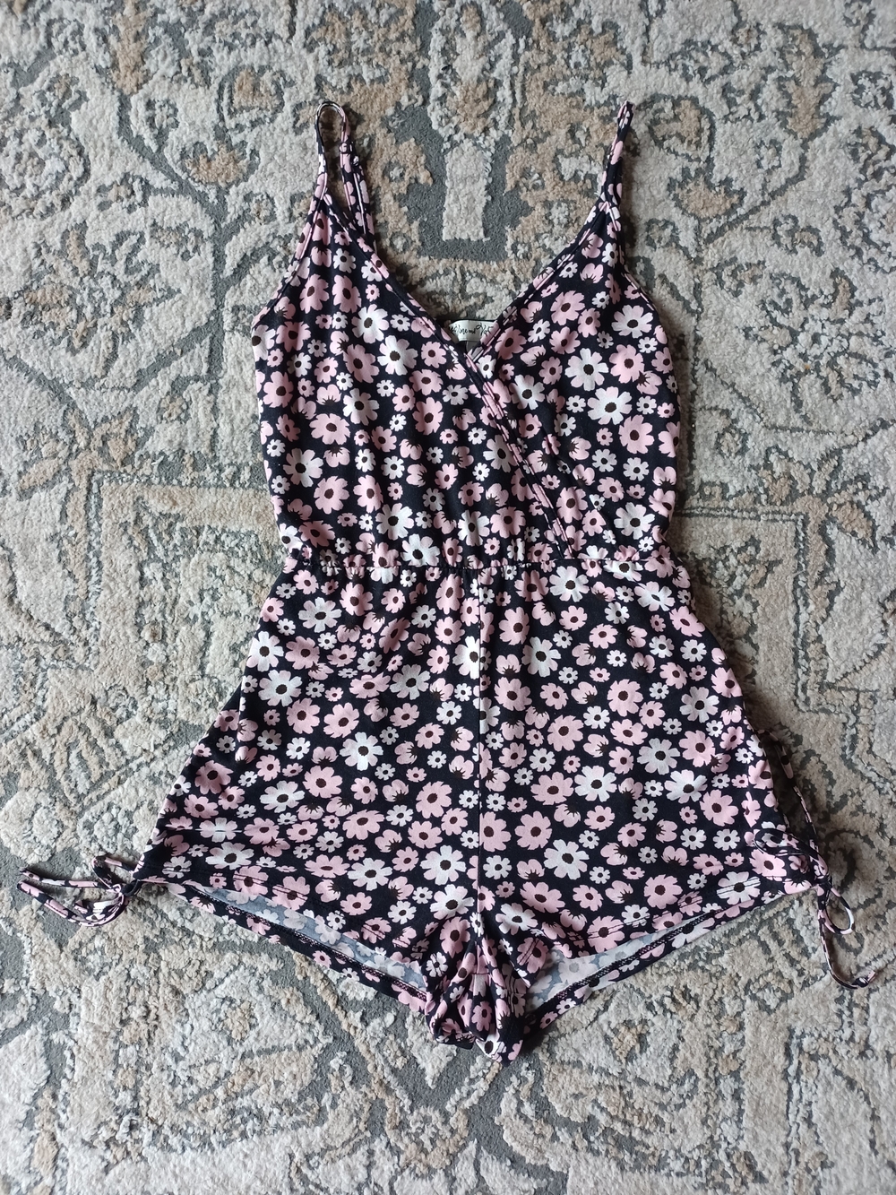 Floral Pink & Black Sleeveless Romper